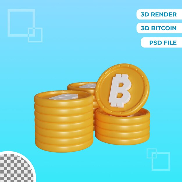 illustrazione dell'oggetto isolato pila di monete bitcoin 3d psd premium