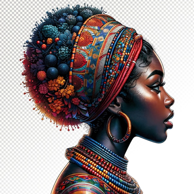 Illustrazione della donna afroamericana Vivido profilo del patrimonio culturale africano