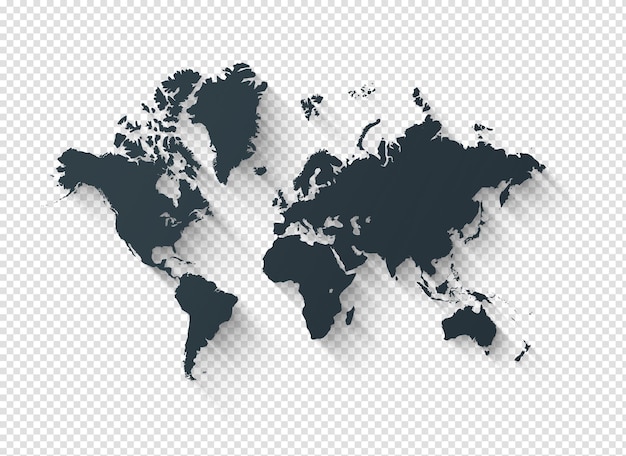 Illustrazione della mappa del mondo nero su sfondo trasparente