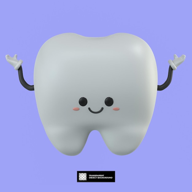 Illustrazione della mascotte del personaggio dei cartoni animati del dente carino 3d