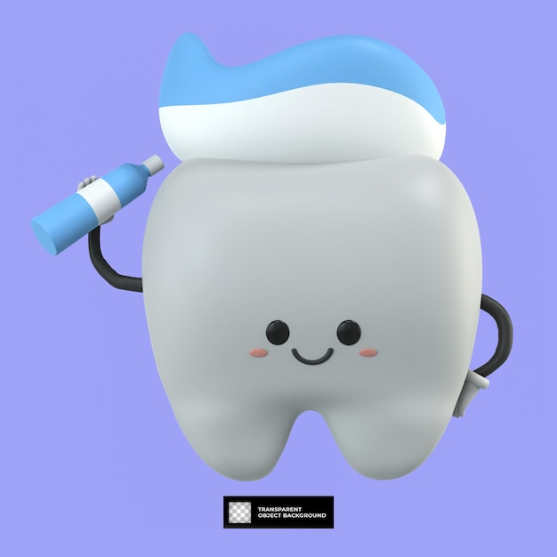 Illustrazione della mascotte del personaggio dei cartoni animati del dente carino 3d