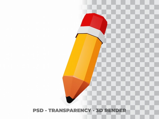Illustrazione della matita 3D. concetto di icona oggetto educativo isolato con sfondo trasparente
