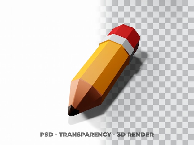 Illustrazione della matita 3D. concetto di icona oggetto educativo isolato con sfondo trasparente