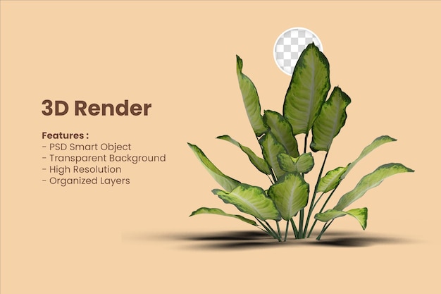 Illustrazione della pianta di rendering 3d isolata utile per la progettazione del concetto di decorazione