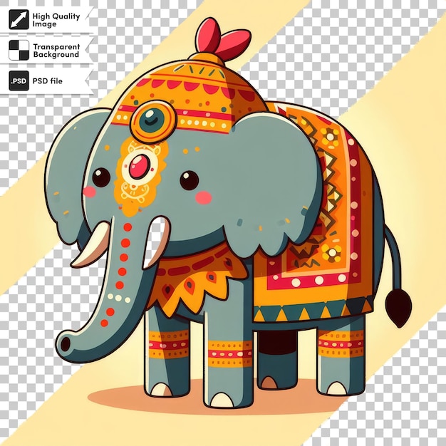Illustrazione di cartoni animati di elefanti colorati PSD su sfondo trasparente con strato di maschera modificabile