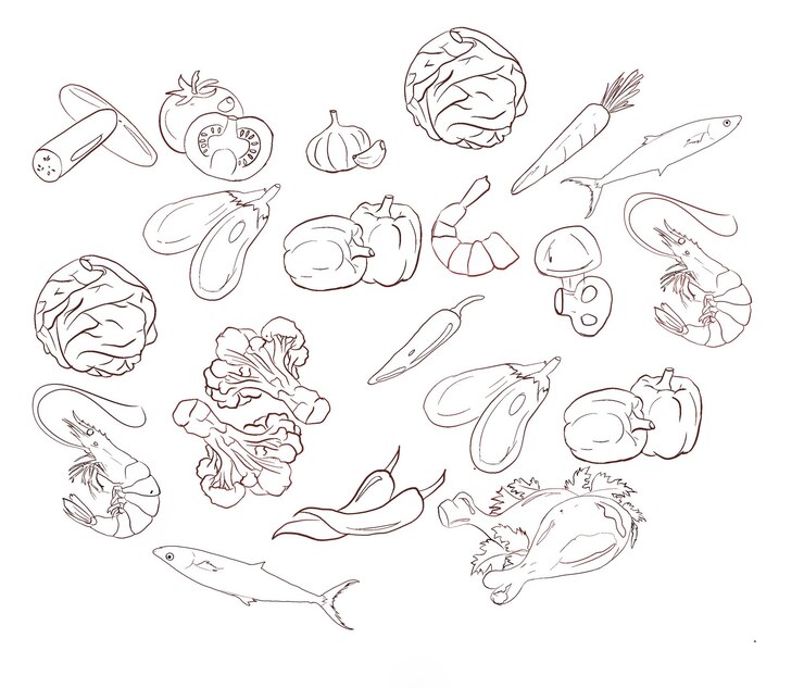 PSD illustrazione di cibo disegnato a mano