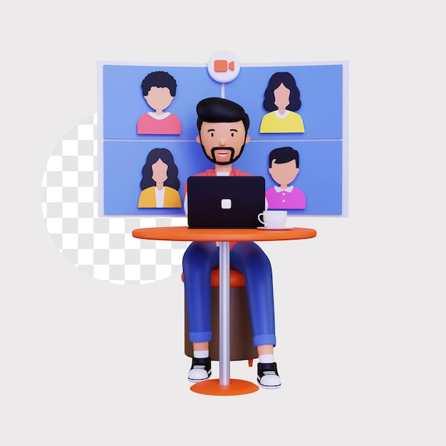Illustrazione di concetto di video di gruppo online 3D