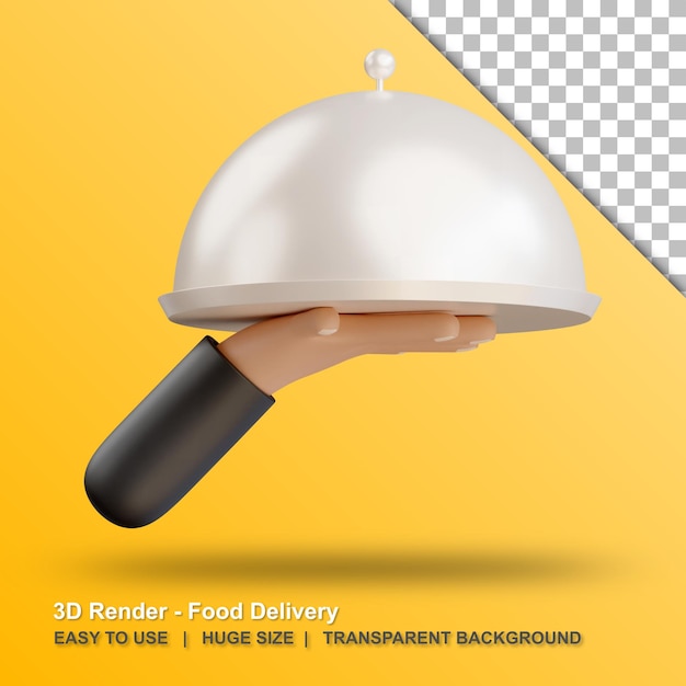 Illustrazione di consegna del vassoio di cibo 3d con sfondo trasparente
