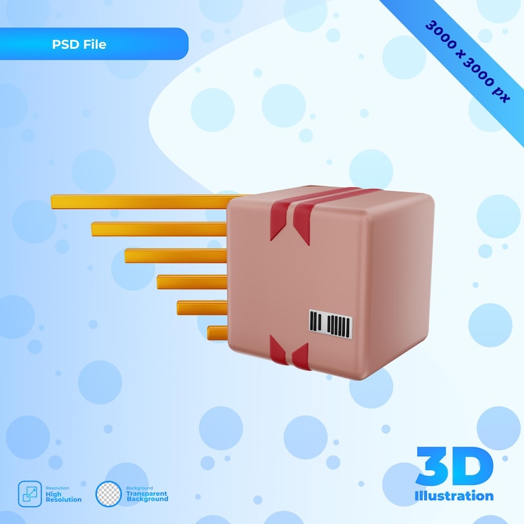PSD illustrazione di consegna della scatola di rendering 3d