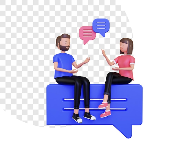 Illustrazione di conversazione 3D con personaggio maschile e femminile