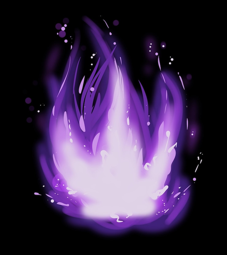 PSD illustrazione di fiamma viola con lampi luminosi