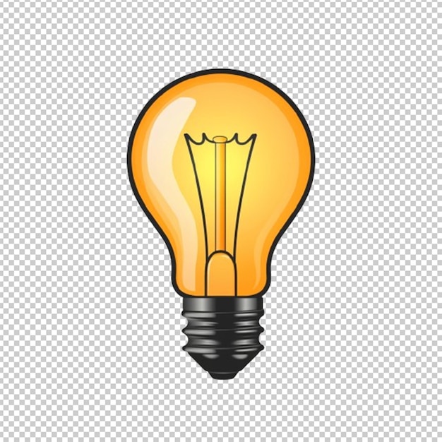 Illustrazione di lampadina gialla brillante su sfondo trasparente