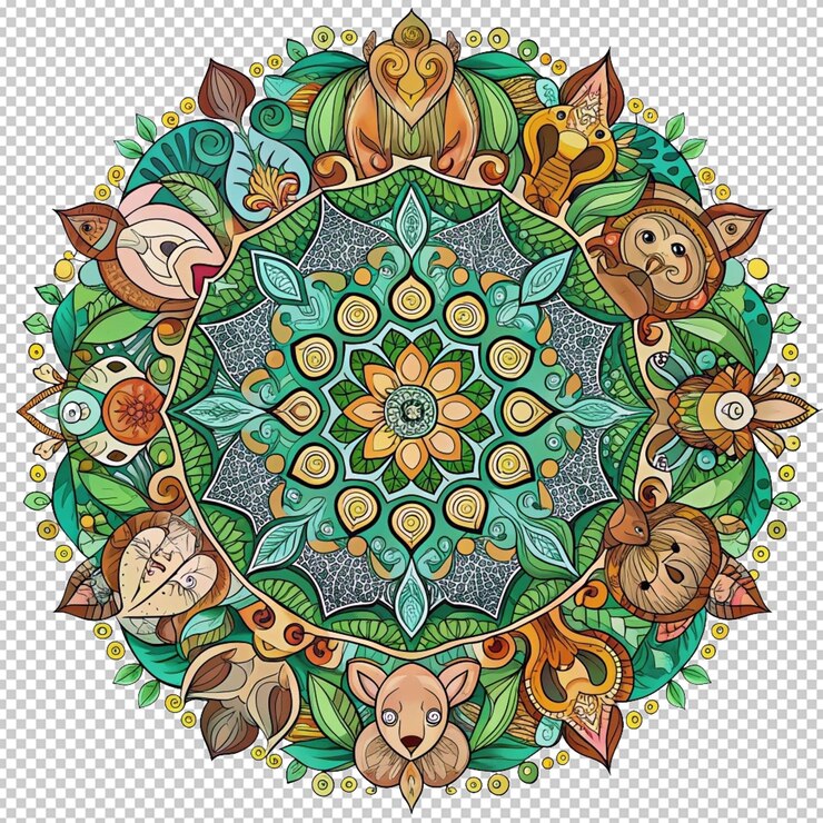 PSD illustrazione di mandala di animali disegnata a mano