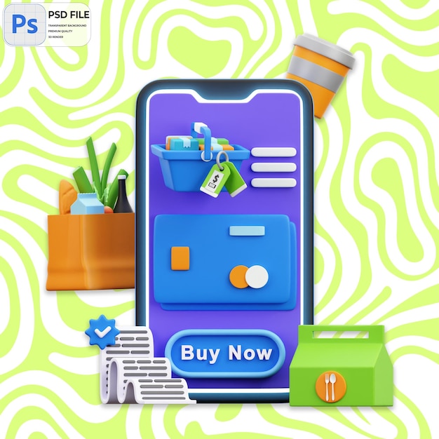 Illustrazione di pagamento di acquisti online 3D Render Icon Isolato PNG