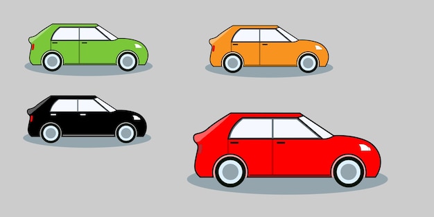 Illustrazione di quattro colorate auto a hatchback
