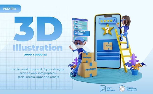Illustrazione di recensioni dei clienti di rendering 3D