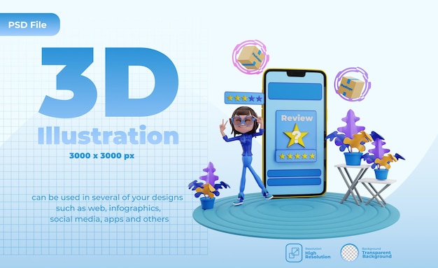 Illustrazione di recensioni dei clienti di rendering 3D