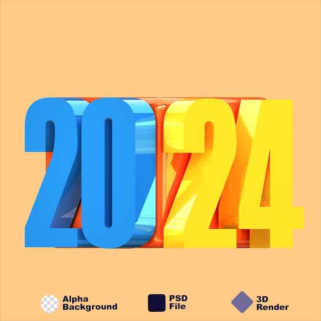 Illustrazione di rendering 3D 2024 in oro blu per calendario