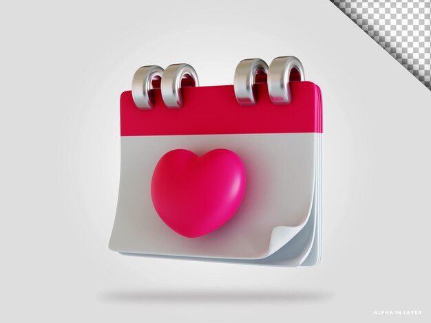 Illustrazione di rendering 3d del calendario di San Valentino isolata