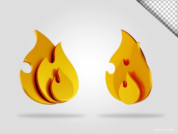 Illustrazione di rendering 3d del fuoco dorato isolata