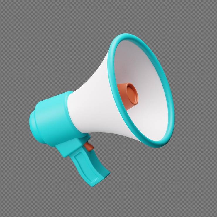 Illustrazione di rendering 3D del megafono con sfondo trasparente