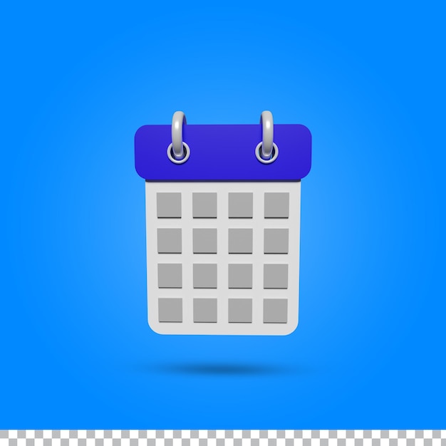 Illustrazione di rendering 3d dell'interfaccia utente del sito Web dell'icona di notifica del promemoria del calendario blu