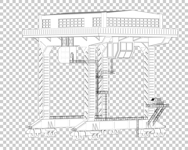 Illustrazione di rendering 3D della gru isolata su uno sfondo trasparente