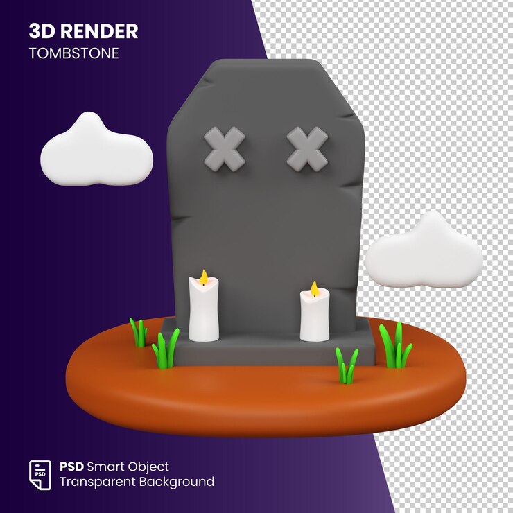 PSD illustrazione di rendering 3d della testa della lapide di halloween