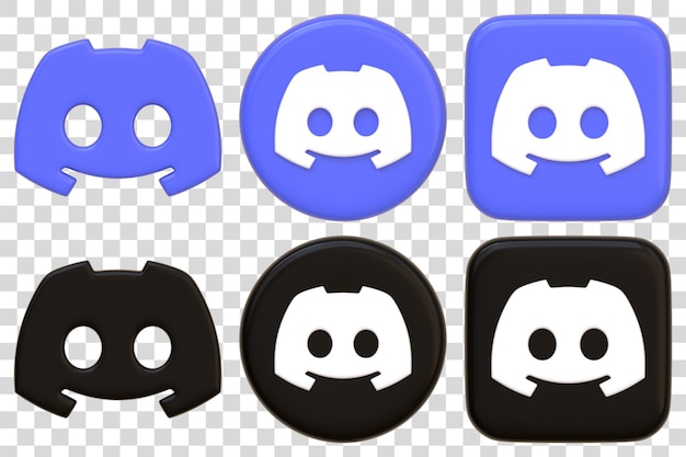 Illustrazione di rendering 3D delle icone dell'app Discord in blu e nero