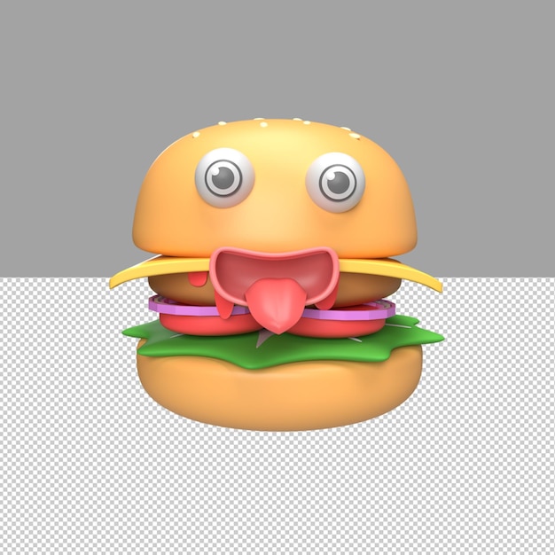 Illustrazione di rendering 3d di carattere carino hamburger