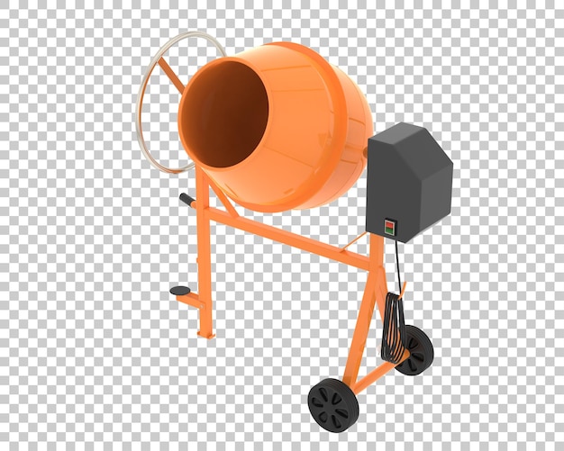 Illustrazione di rendering 3D di un miscelatore di cemento su sfondo trasparente
