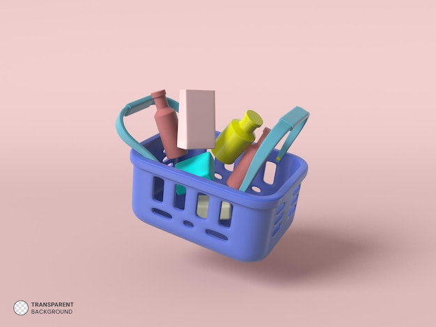 Illustrazione di rendering 3d isolata dell'icona del carrello della spesa