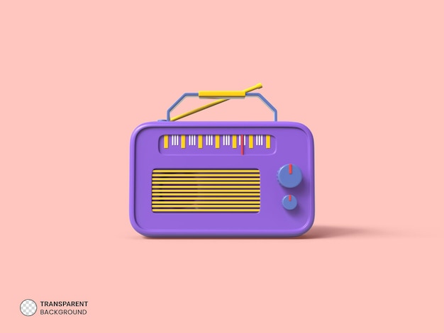Illustrazione di rendering 3d isolata dell'icona della radio vintage