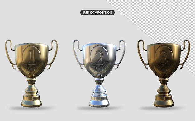 Illustrazione di rendering 3d isolata della coppa del trofeo
