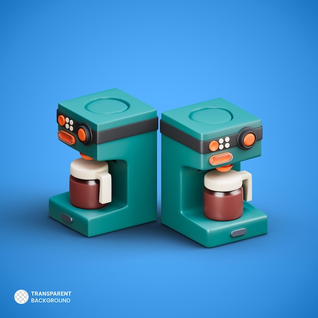Illustrazione di rendering 3d isolata della macchina per il caffè con l'icona delle tazze