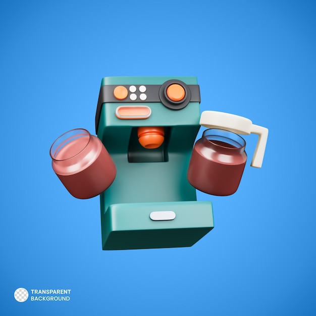 Illustrazione di rendering 3d isolata della macchina per il caffè con l'icona delle tazze