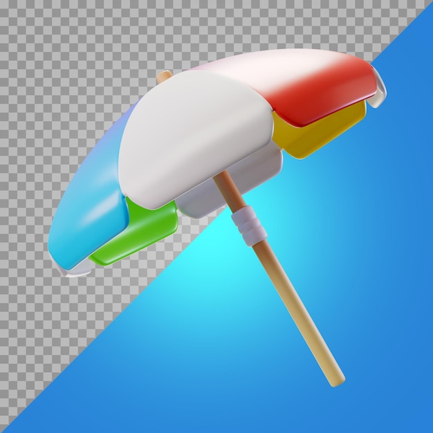 Illustrazione di rendering 3D Ombrellone da spiaggia colorato con bastone di legno