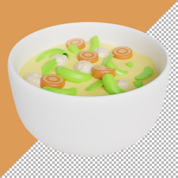 Illustrazione di rendering 3D zuppa di verdure in stile cartone animato