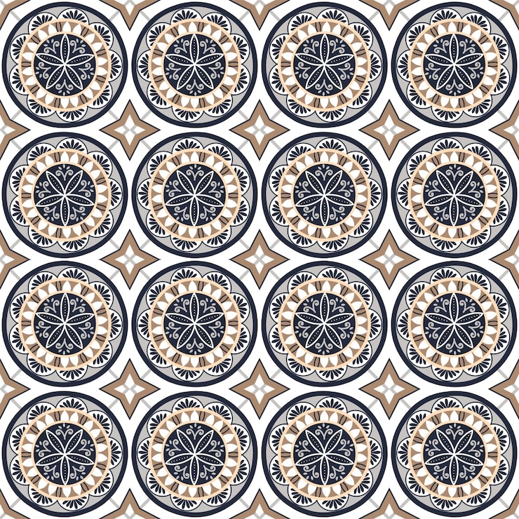 PSD illustrazione di un modello di piastrelle con motivi floreali geometrici astratti in una palette di colori monocromatici
