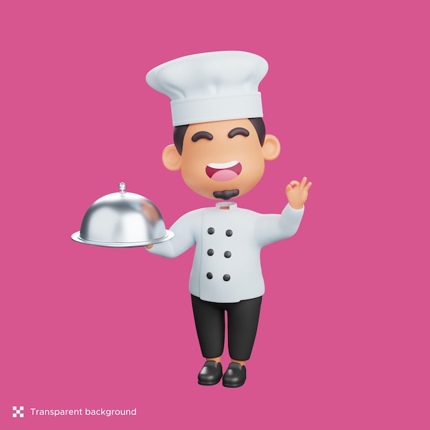 Illustrazione di un personaggio chef 3d che fa il delizioso gesto della mano