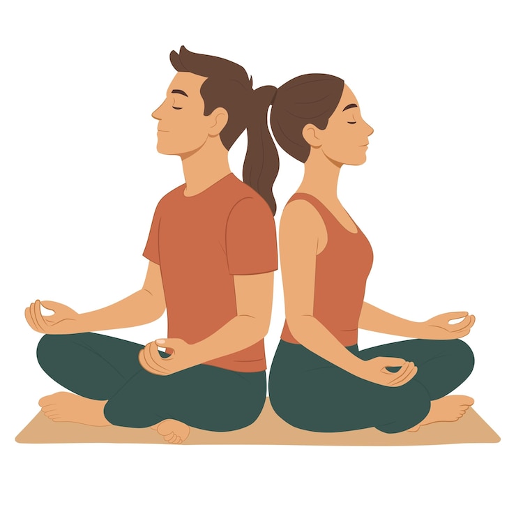 PSD illustrazione di una coppia che medita e respira in postura yoga