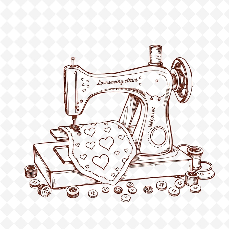 PSD illustrazione di una macchina da cucire d'epoca