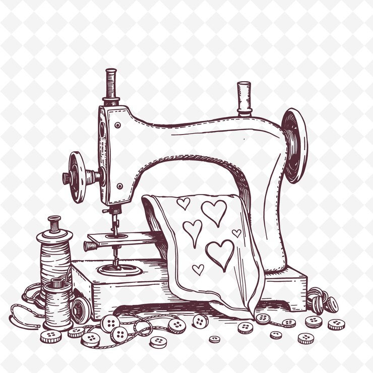 PSD illustrazione di una macchina da cucire d'epoca