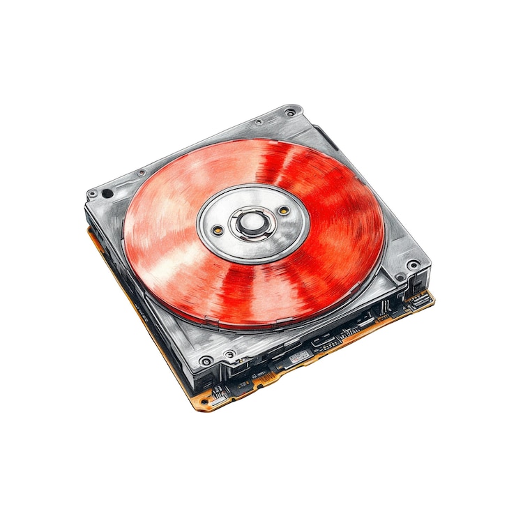 PSD illustrazione disegnata a mano di un disco rigido rosso