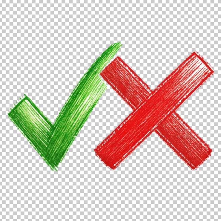 PSD illustrazione disegnata a mano di una croce e di una spunta