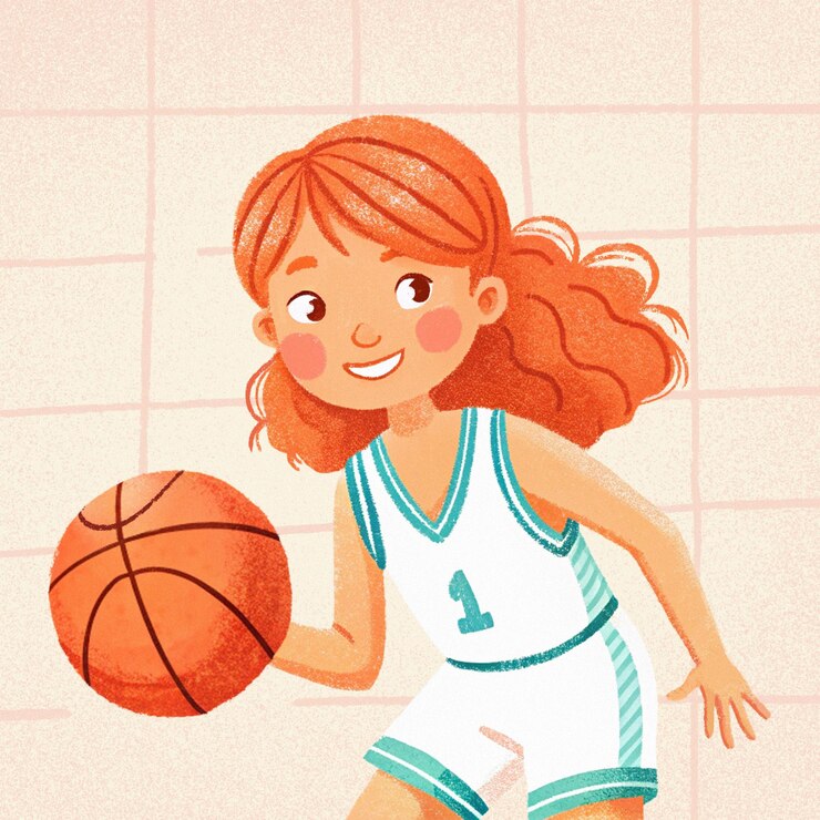 illustrazione disegnata a mano di una ragazza che gioca a basket
