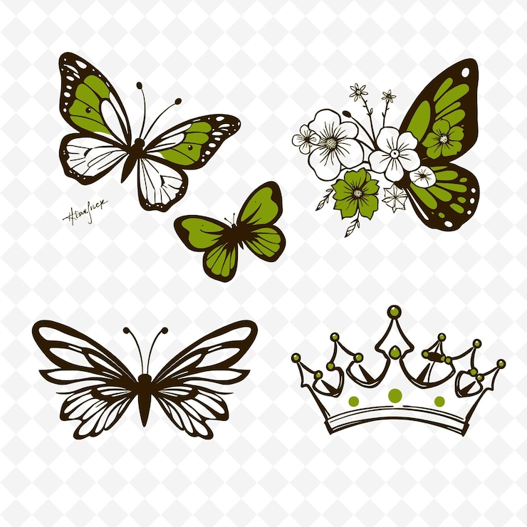 PSD illustrazione farfalle fiori ali corone farfalle delicate fl colorazione creativa natura setu