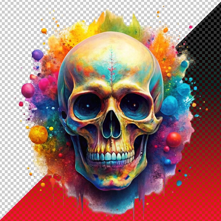 PSD illustrazione floreale di un teschio grunge su sfondo trasparente