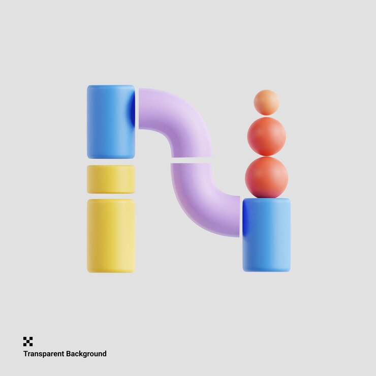 PSD illustrazione geometrica 3d della lettera maiuscola n