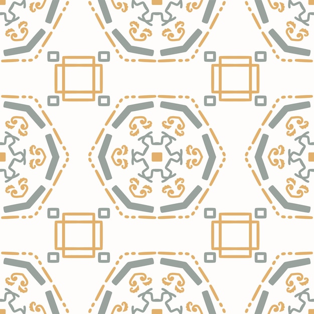 Illustrazione modello di piastrelle geometriche con elementi dorati e grigi su uno sfondo bianco